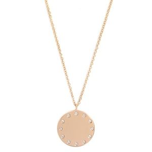 Rachel Koen Round Diamond Circle Disc Pendant Necklace 14K Rose Gold 0.09cttw